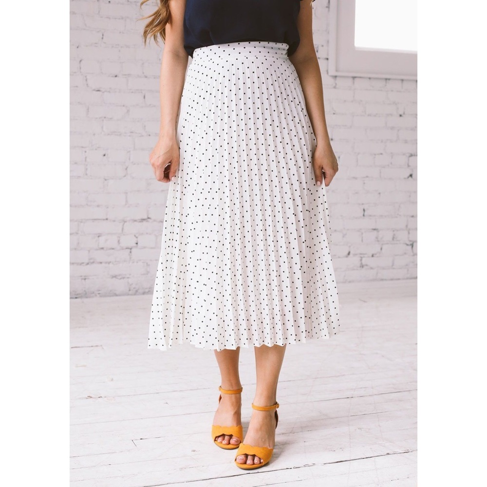 She + Sky White Polka Dot Pleated Skirt